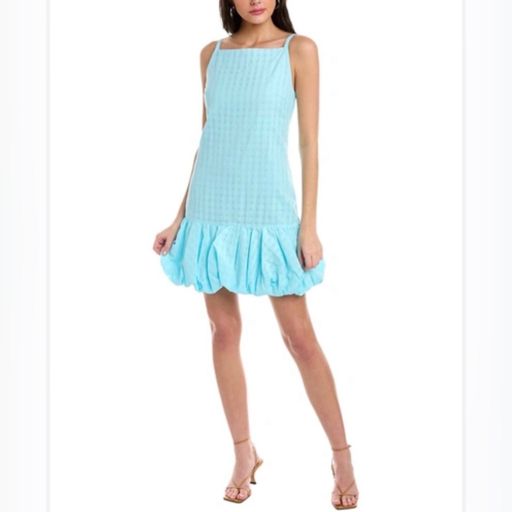 Trina Turk NWT Cherish, sky blue, gingham, bubble hem, sleeveless mini dress L - Picture 2 of 12